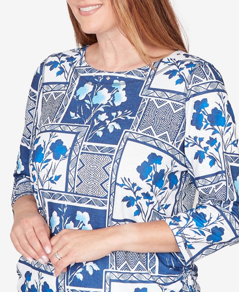 Petite Mykonos Framed Floral Ruched Side Tie Top