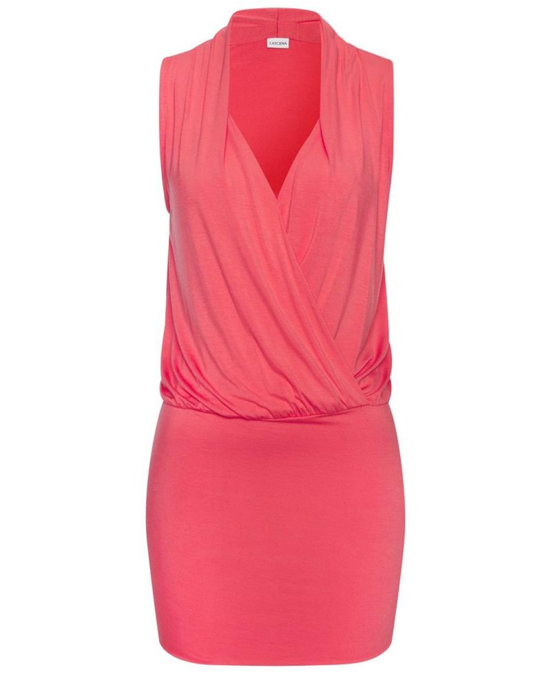 Women's Viscose Sleeveless Surplice Wrap Surplice-Neck Short Dress