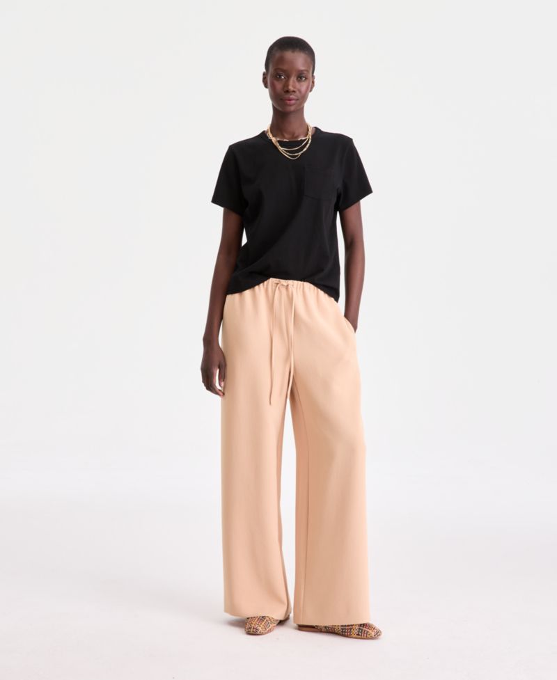 Women's High-Rise Pull On Crepe Wide-Leg Pants
