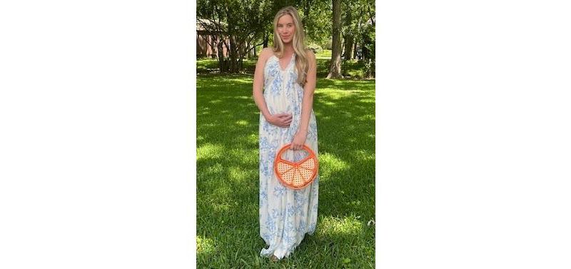 Women's Light Blue Floral Tie-Back Halter Maxi Dress
