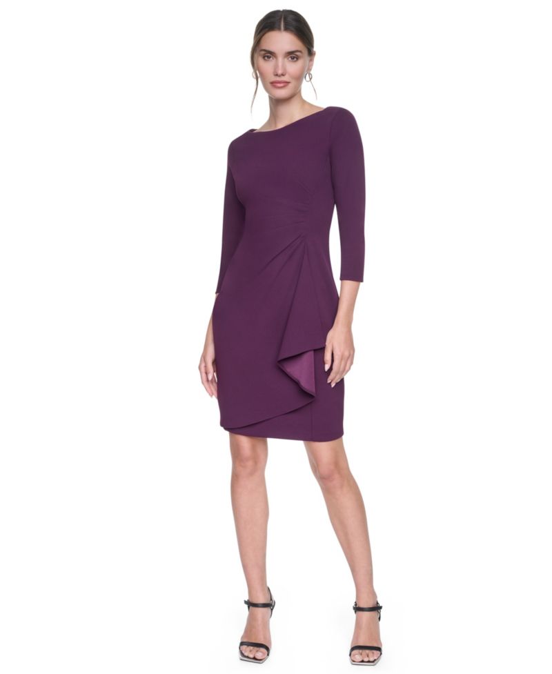 Women's Boat Neck Ruched Sheath Dress