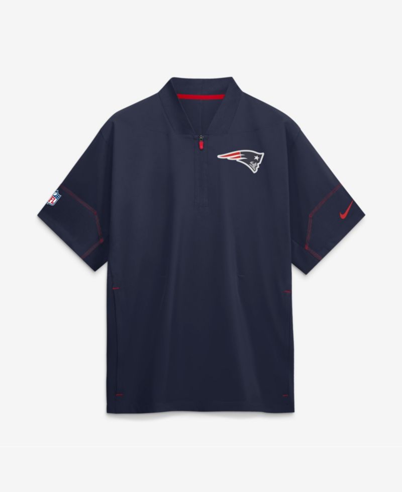 Men's Navy New England Patriots Sideline Short Sleeve Quarter-Zip Coaches Jacket