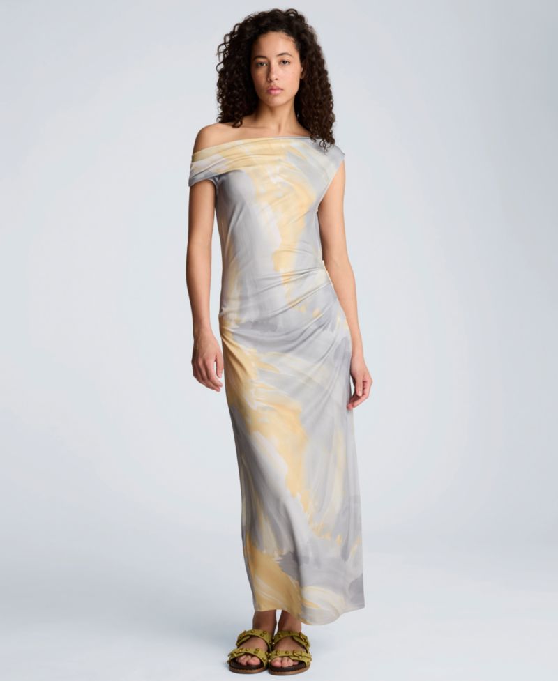 Women's Off-The-Shoulder Ruched Waist Midi Dress
