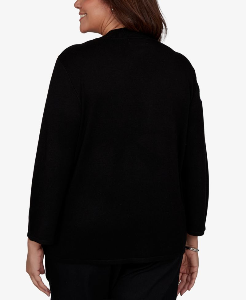 Plus Size 3/4-Sleeve Floral-Print Crewneck Pullover Sweater