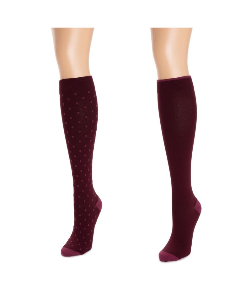 Women's 2 Pair Pack Nylon Compression Knee High Socks, One Size