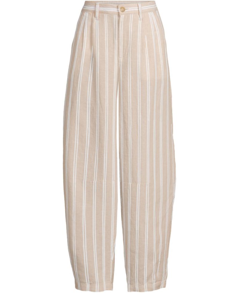 Women's Linen High Rise Pleated Barrel Leg Ankle Pants