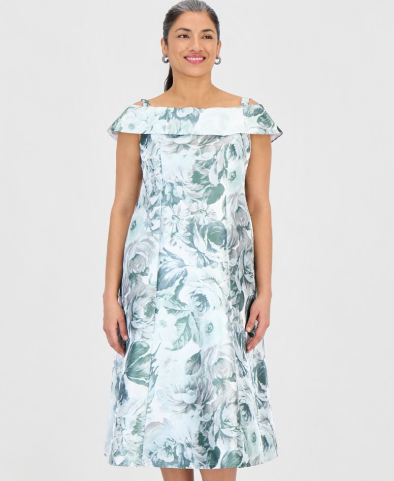 Petite Printed Off-Shoulder Midi Dress