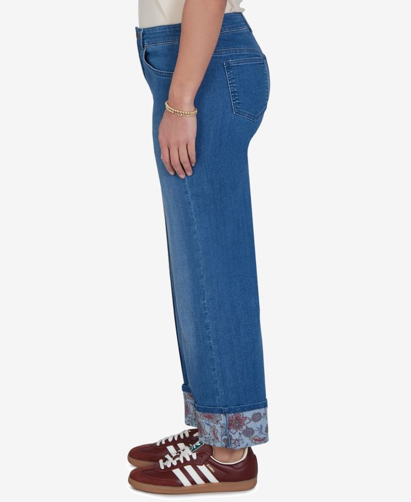Plus Size Floral Cuff Stretch Ankle Jeans