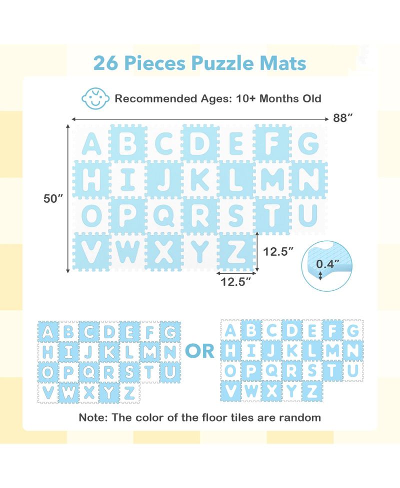 26-Piece Interlocking ABC Play Mats with Detachable Letters