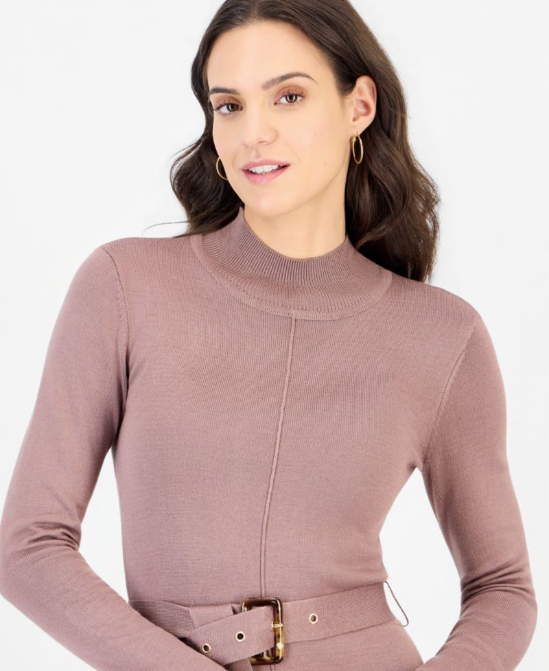 Women's Mock Neck Long-Sleeve Sweater Dress