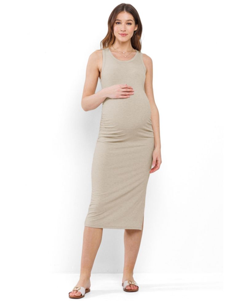 Women's Ribbed Side Slit Sleeveless Bodycon Midi Dress