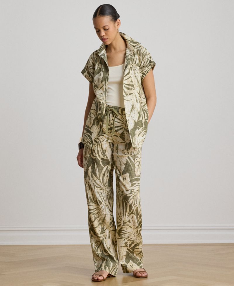 Petite Point Collar Relaxed-Fit Print Shirt