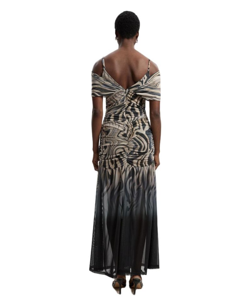 Women's Marble Print Mesh Plunge Maxi Dress