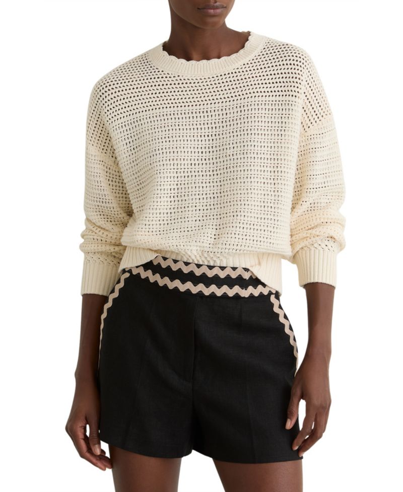 Women's Linen Wave-Trim Shorts