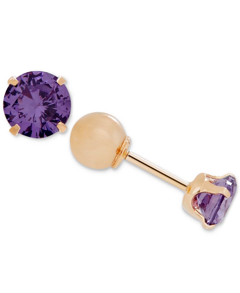 Children's Cubic Zirconia Birthstone Reversible Earrings in 14k Gold