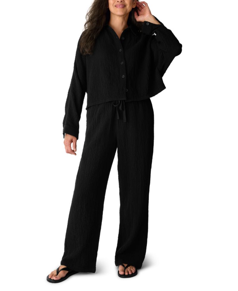Women's Straight-Leg High-Rise Crinkled Cotton-Blend Pants