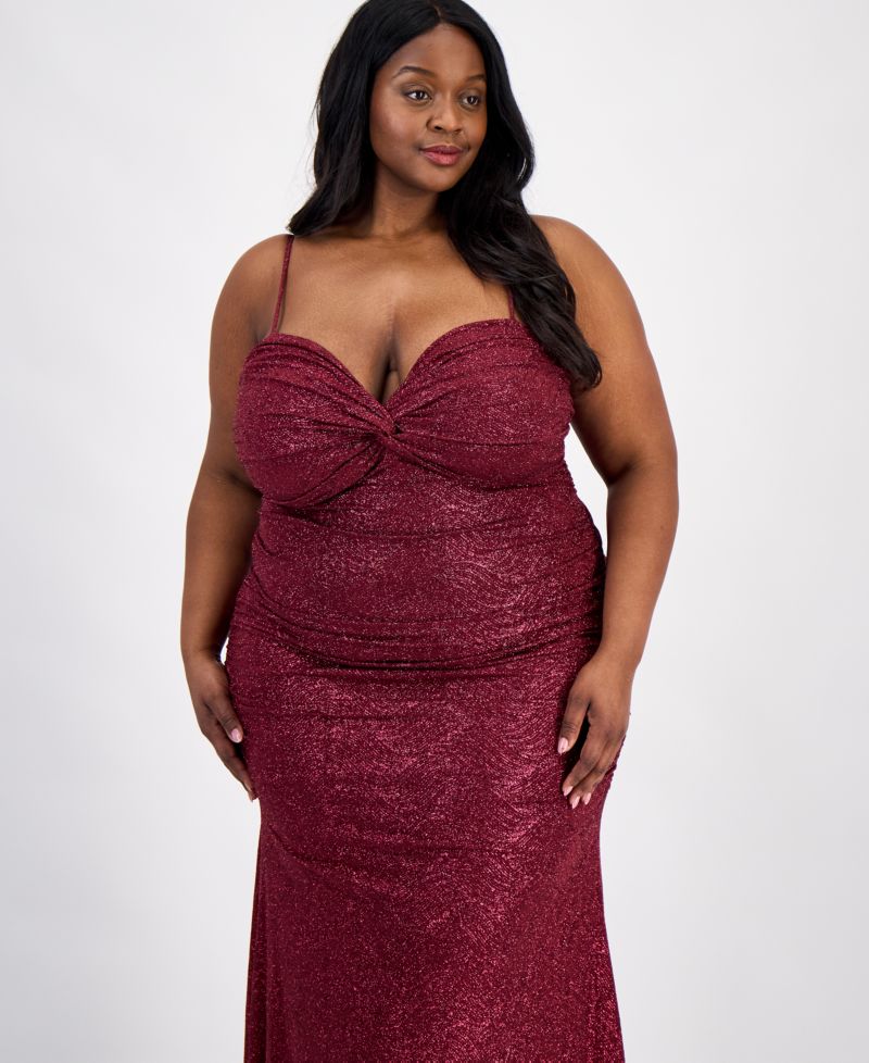Trendy Plus Size Glitter-Knit Twist-Front Gown