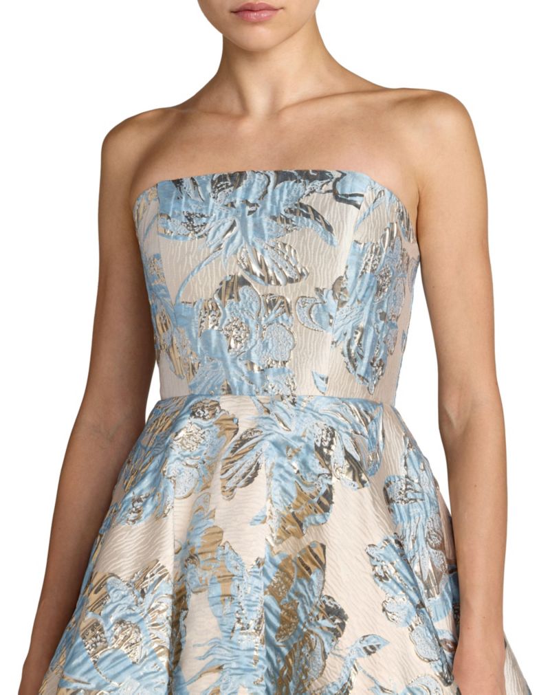 Women's Strapless Brocade A-line Midi Dress With Pockets