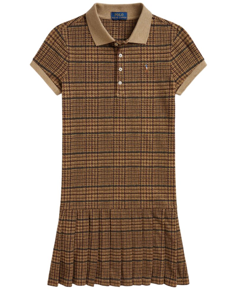 Girls' 7-16 Tweed-Print Stretch Mesh Polo Dress
