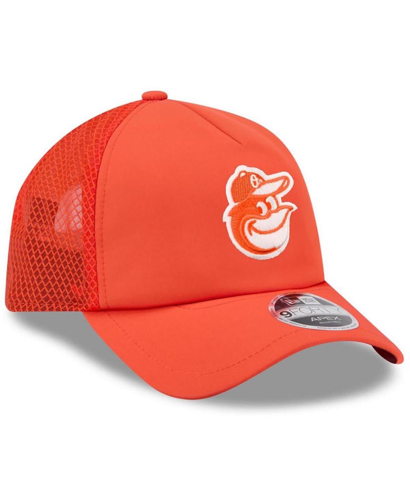 Men's Orange Baltimore Orioles 2026 Batting Practice Apex 9FORTY Adjustable Trucker Hat