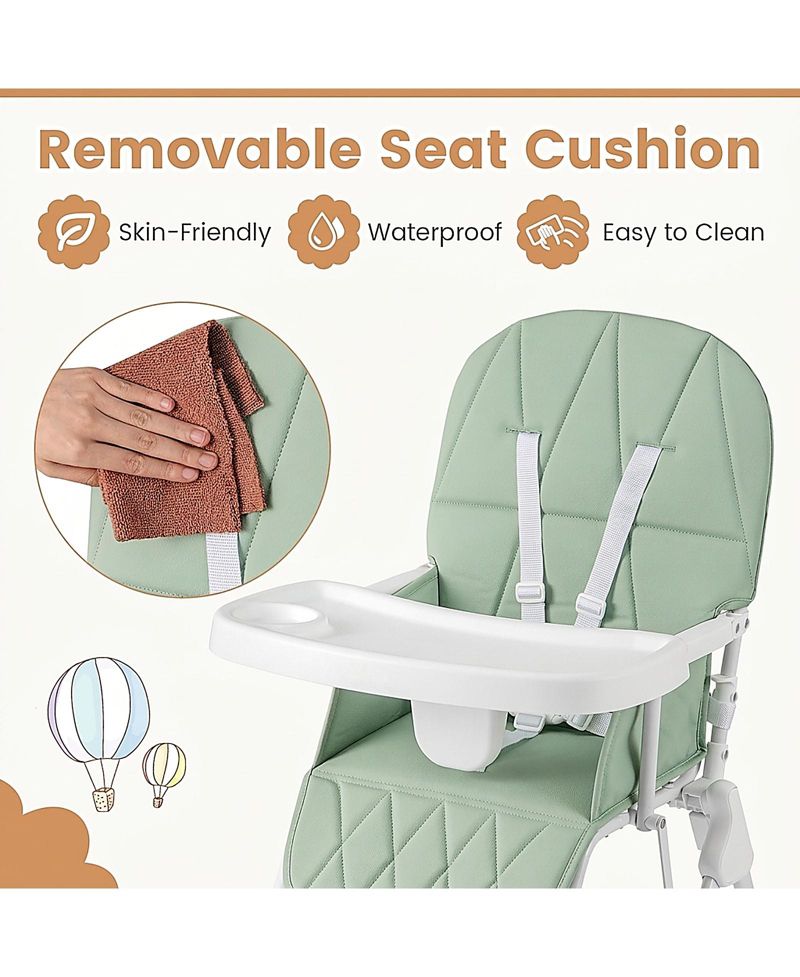 Baby Compact Foldable High Chair with Removable Waterproof Cushion