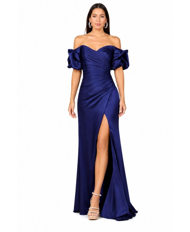 Women's Off Shoulder Satin Dress with Slit