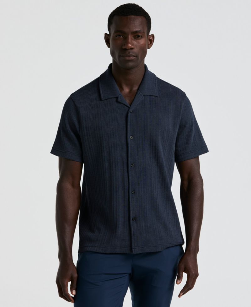 Men's Short-Sleeve Striped Button-Front Camp Shirt