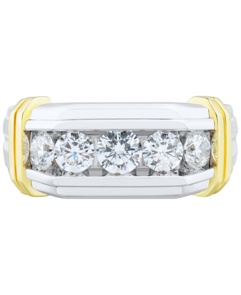 Men's Lab Grown Diamond Horizontal Five Stone Ring (1-1/2 ct. t.w.) in 10k Two-Tone Gold