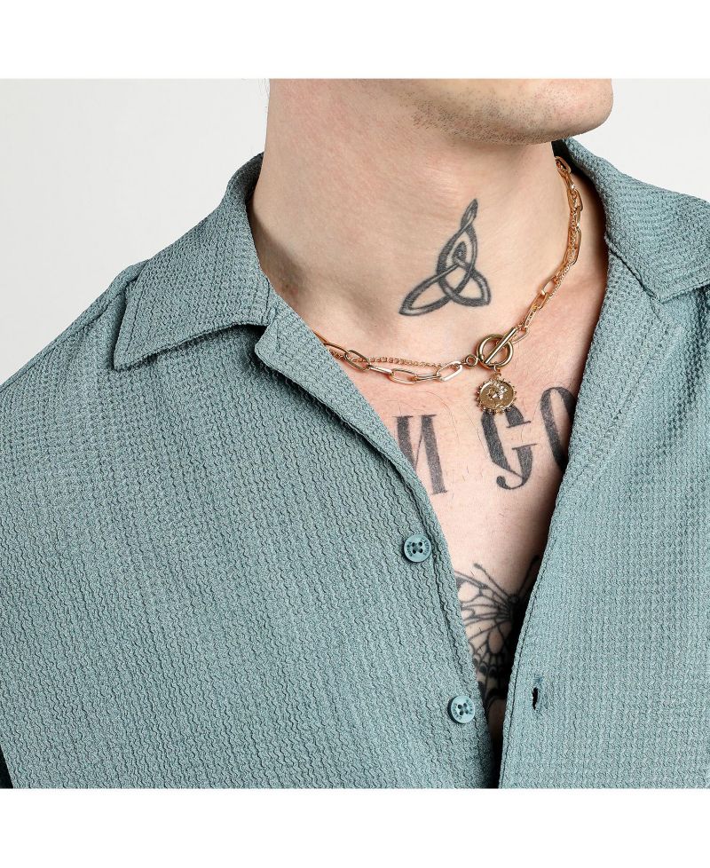 Men's Teal Green Micro Zig-Zag Shirt
