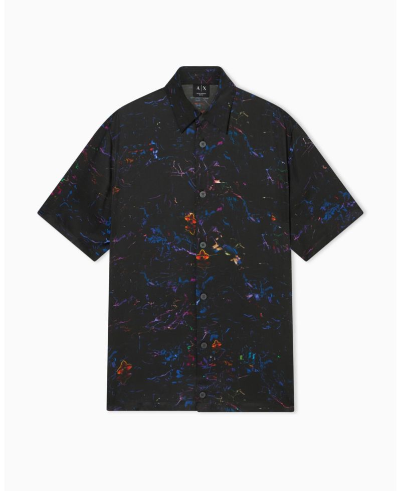 Men's Short Sleeve Silky Printed Button Up Shirt
