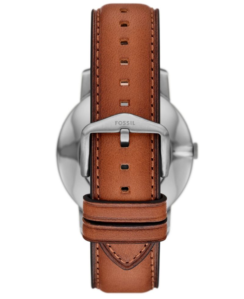 Men's Minimalist Three-Hand Brown Leather Watch, 44mm