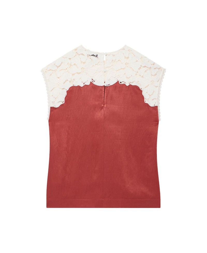 Women's Satin Lace Cap-Sleeve Top