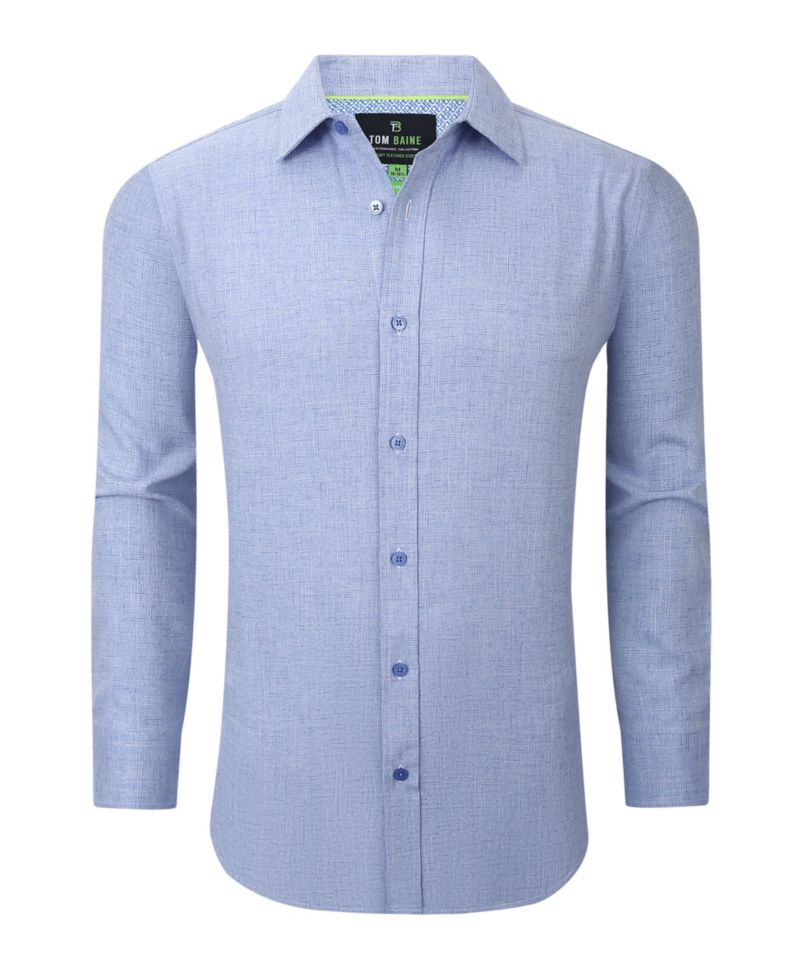 Men's Four-Way Stretch Solid Textured Button Down Dress Shirt