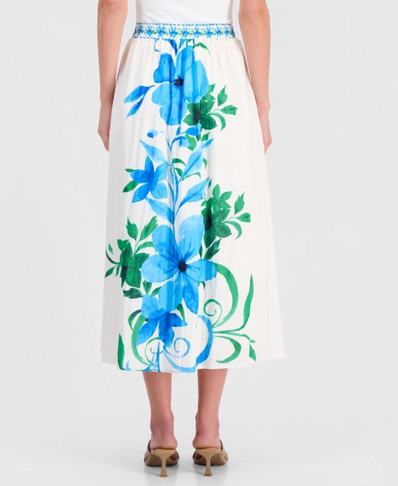 Women's Placed-Floral Pull-On Midi Skirt