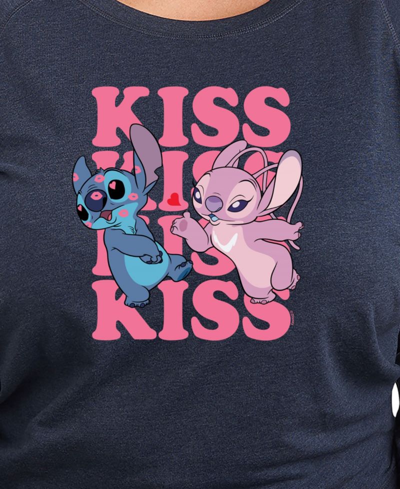 Plus Size Stitch Valentines Day Kiss Kiss Kiss Crew Neck T-Shirt