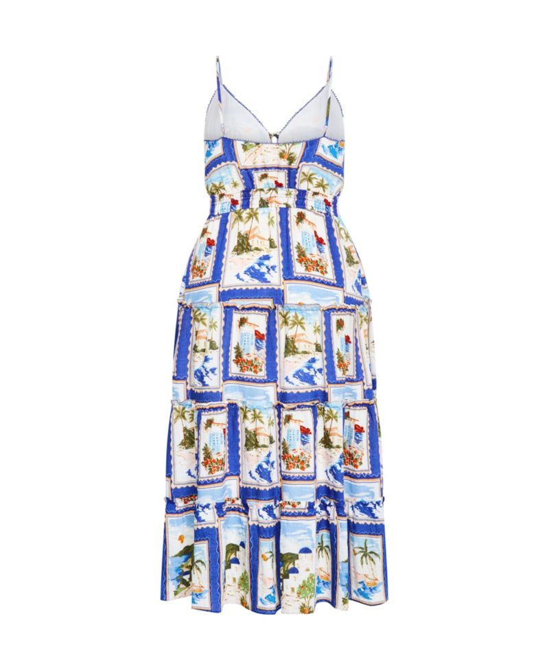 Plus Size Aiza Postcard Print Maxi Dress