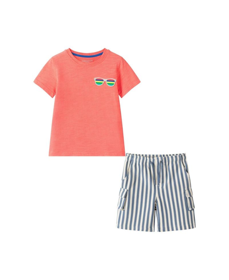 Little Boys Short Sleeve Summer Shades Tee and Quilted Short Set
