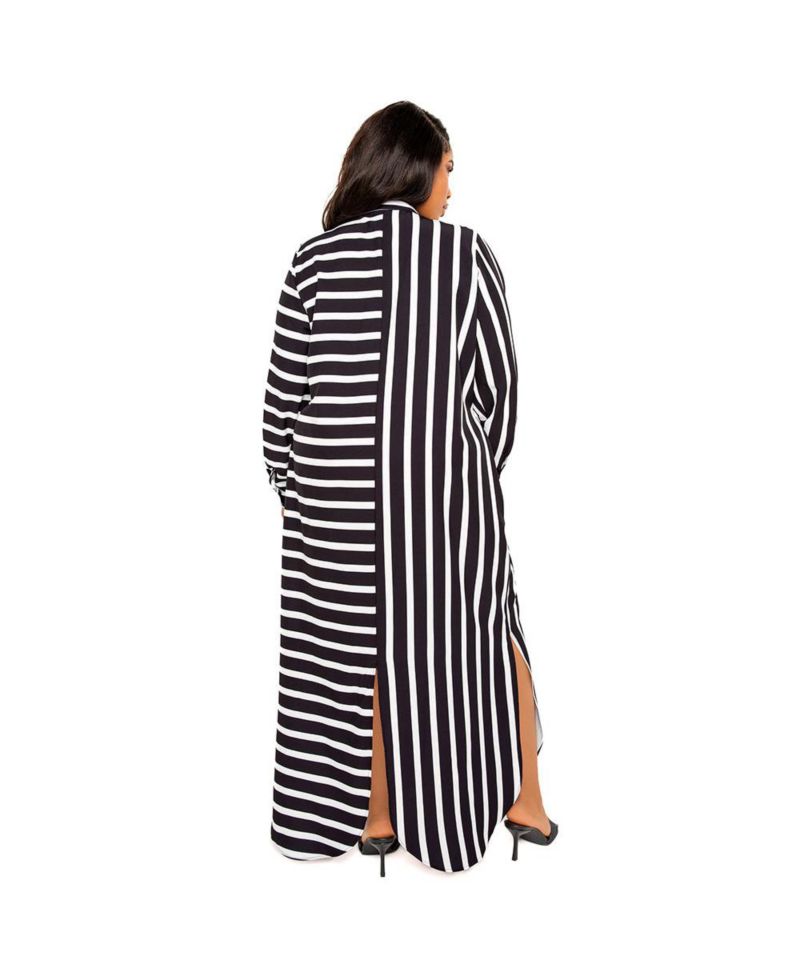 Plus Size Maxi Stripe Maxi Shirt Dress
