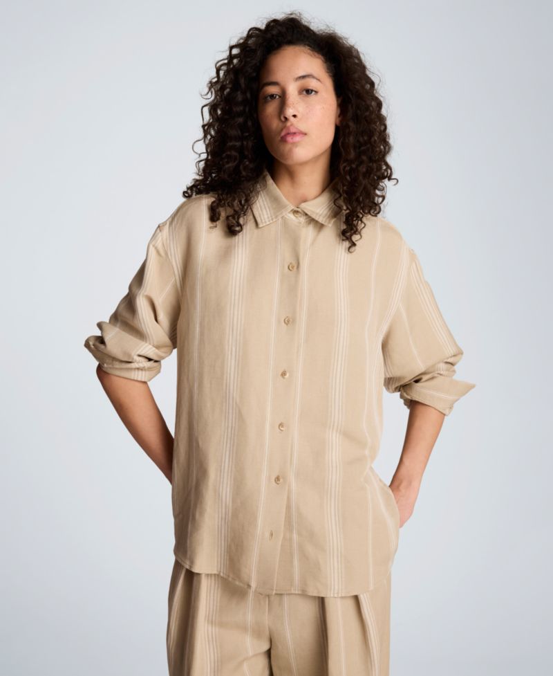 Women's Drop Shoulder Linen Boyfriend Shirt