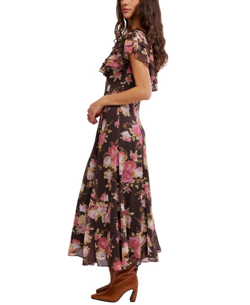 Women's Forsythia Maxi Floral-Print Short-Sleeve V-Neck Dress