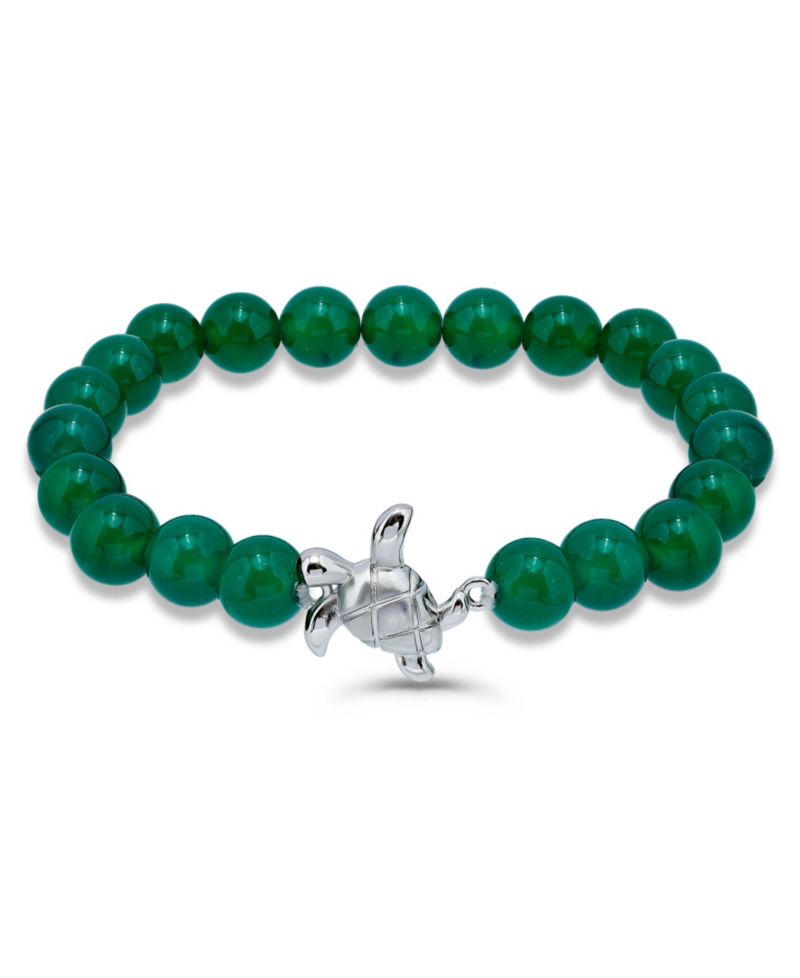 Howlite Chrysocolla Sodalite Beads and Sea Turtle Charm Station Silver Plated Stretch Bracelet