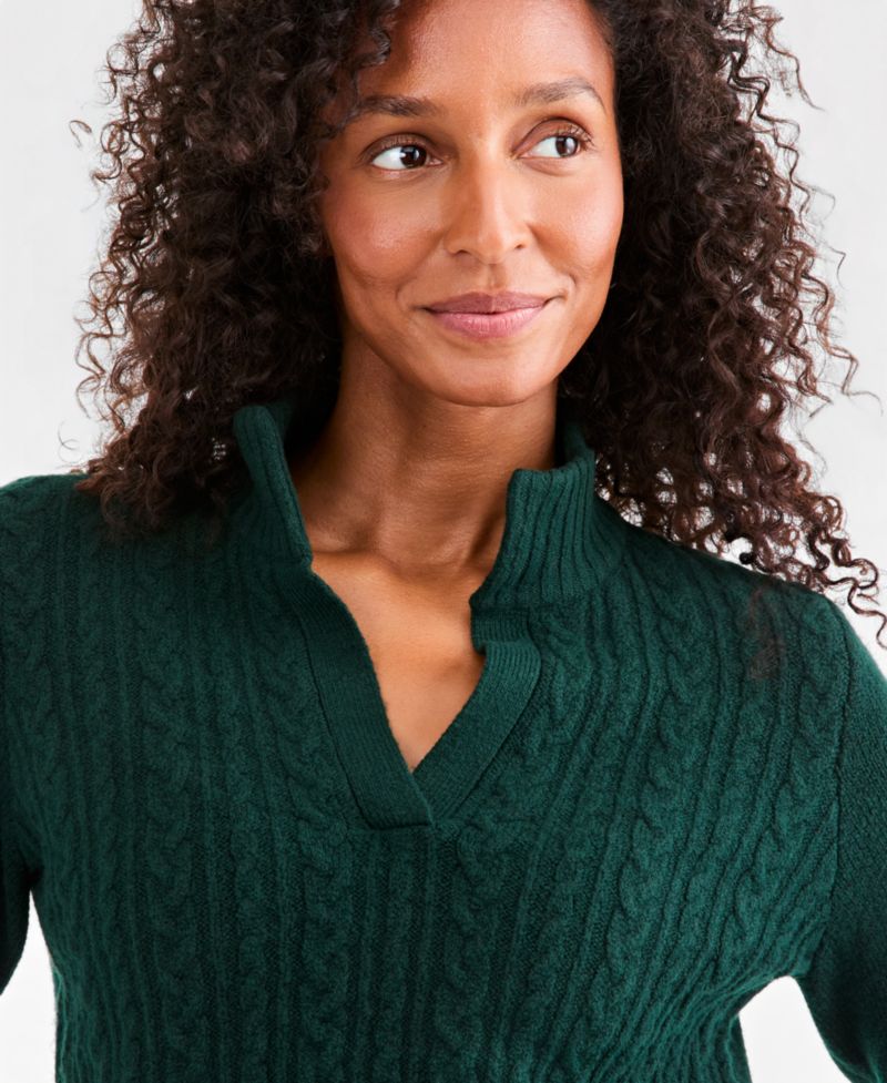 Plus Cable Split Mockneck Long-Sleeve Sweater