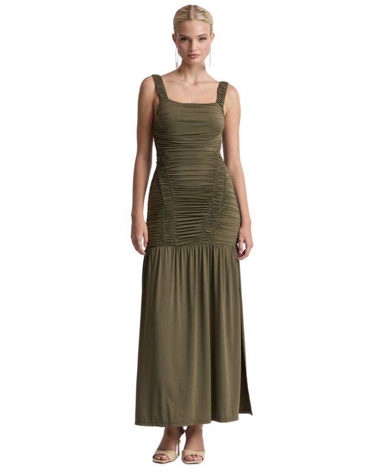 Women's Shirred Mesh Drop Waist Maxi Dress