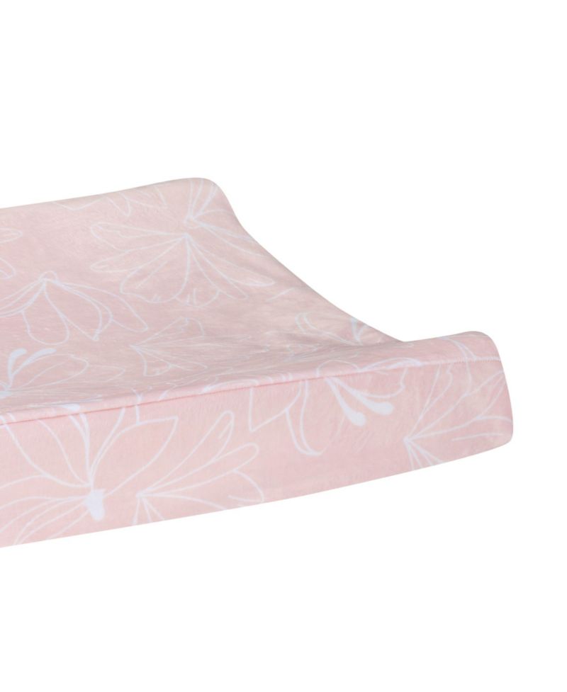 Lambs and Ivy Petals Soft Pink/White Floral Outline Baby Changing Pad Cover