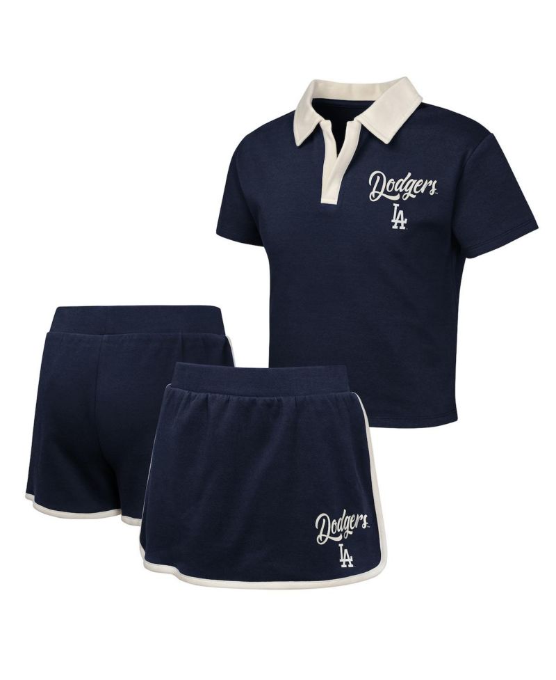 Girls Big Boys and Girls Navy Los Angeles Dodgers Base Trainer Johnny Polo and Skort Set