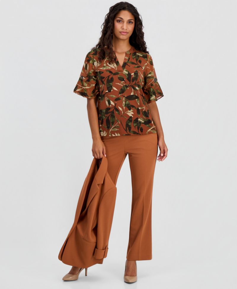 Petite Printed Ruffle-Sleeve Top