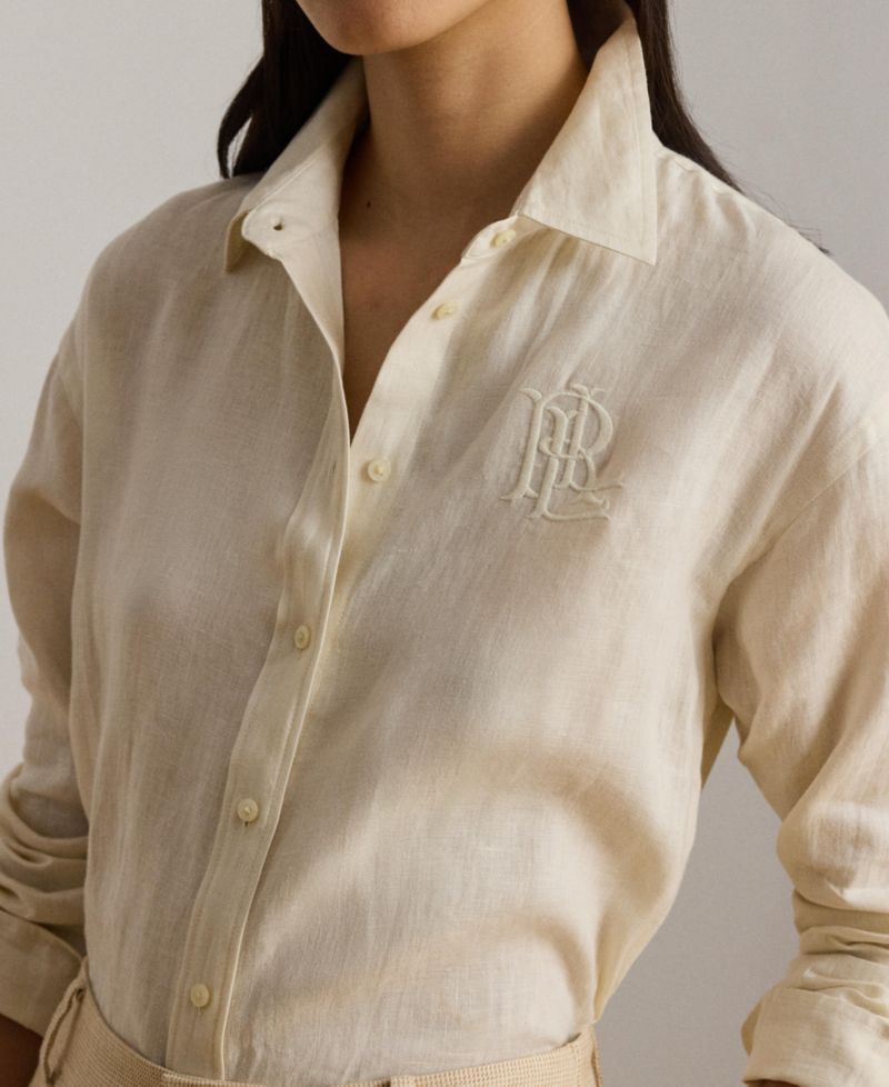 Women's Buttoned Placket Long-Sleeve Linen Shirt