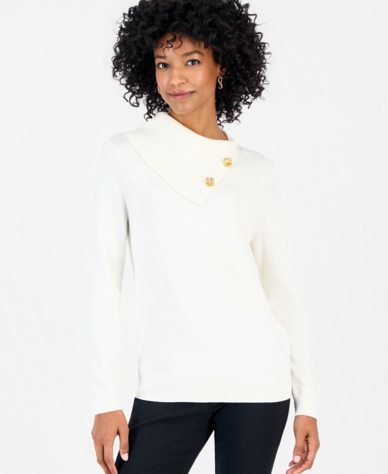 Petite Long-Sleeve Envelope-Neck Pullover Sweater