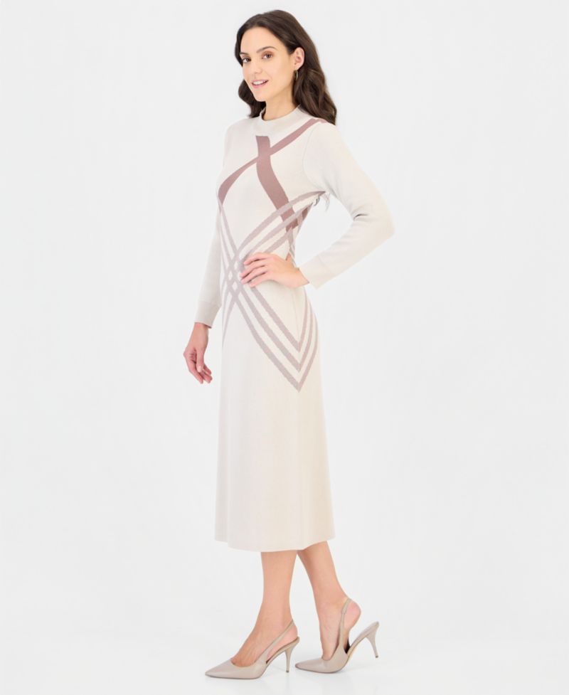 Plus Mock Neck Long-Sleeve Midi Dress