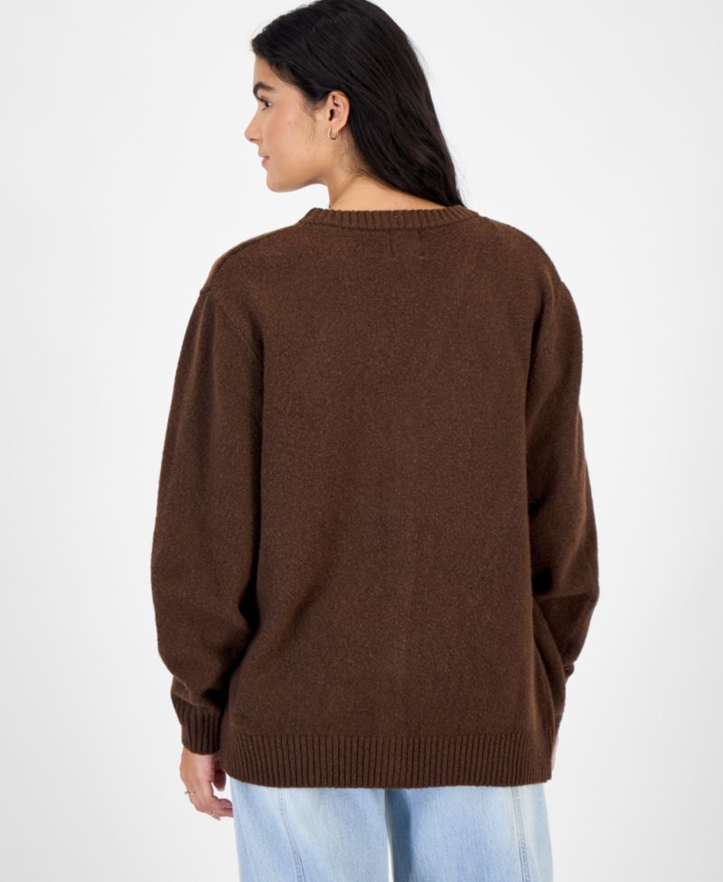 Juniors' V-Neck Boyfriend Button-Front Cardigan